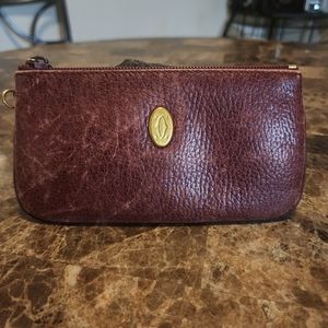 CARTIER Paris Burgundy Pebble Leather Wristlet/Pouch w Gold Hardware